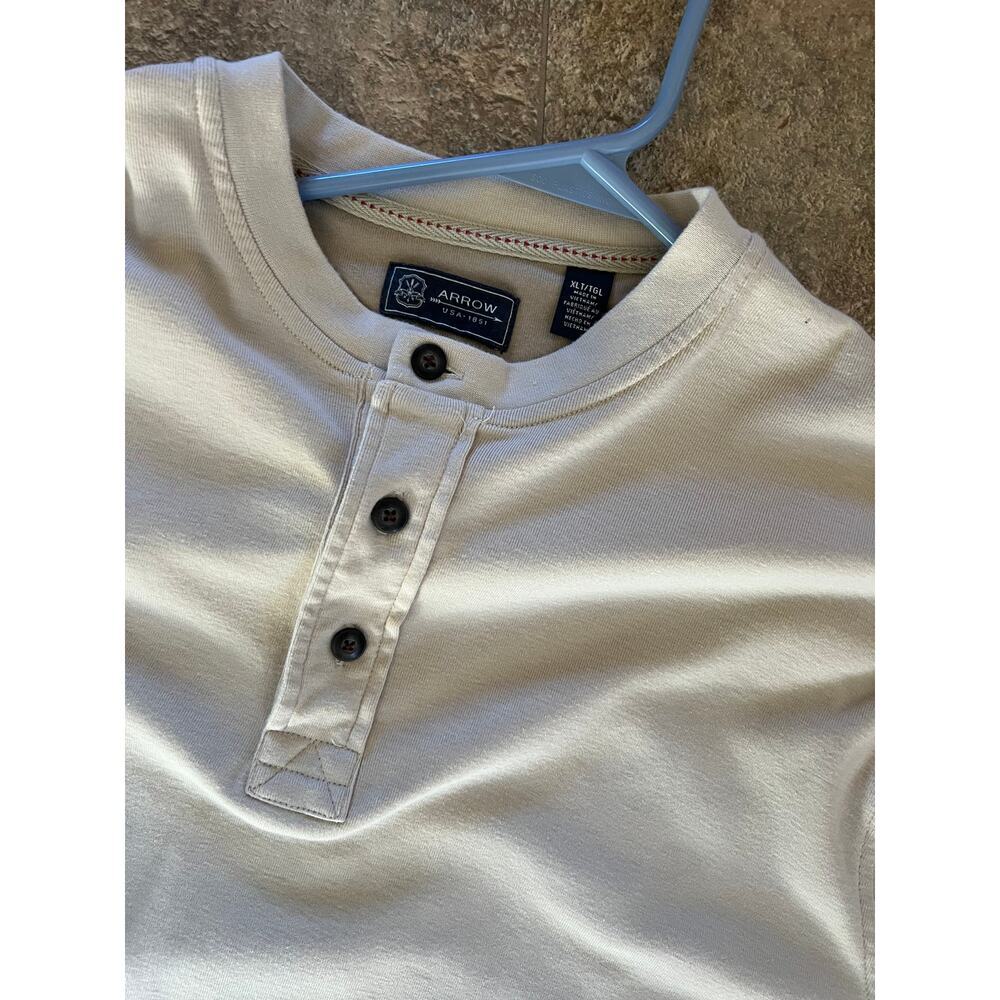 Arrow henley style tan color long sleeve T-shirt, Men's size XLT